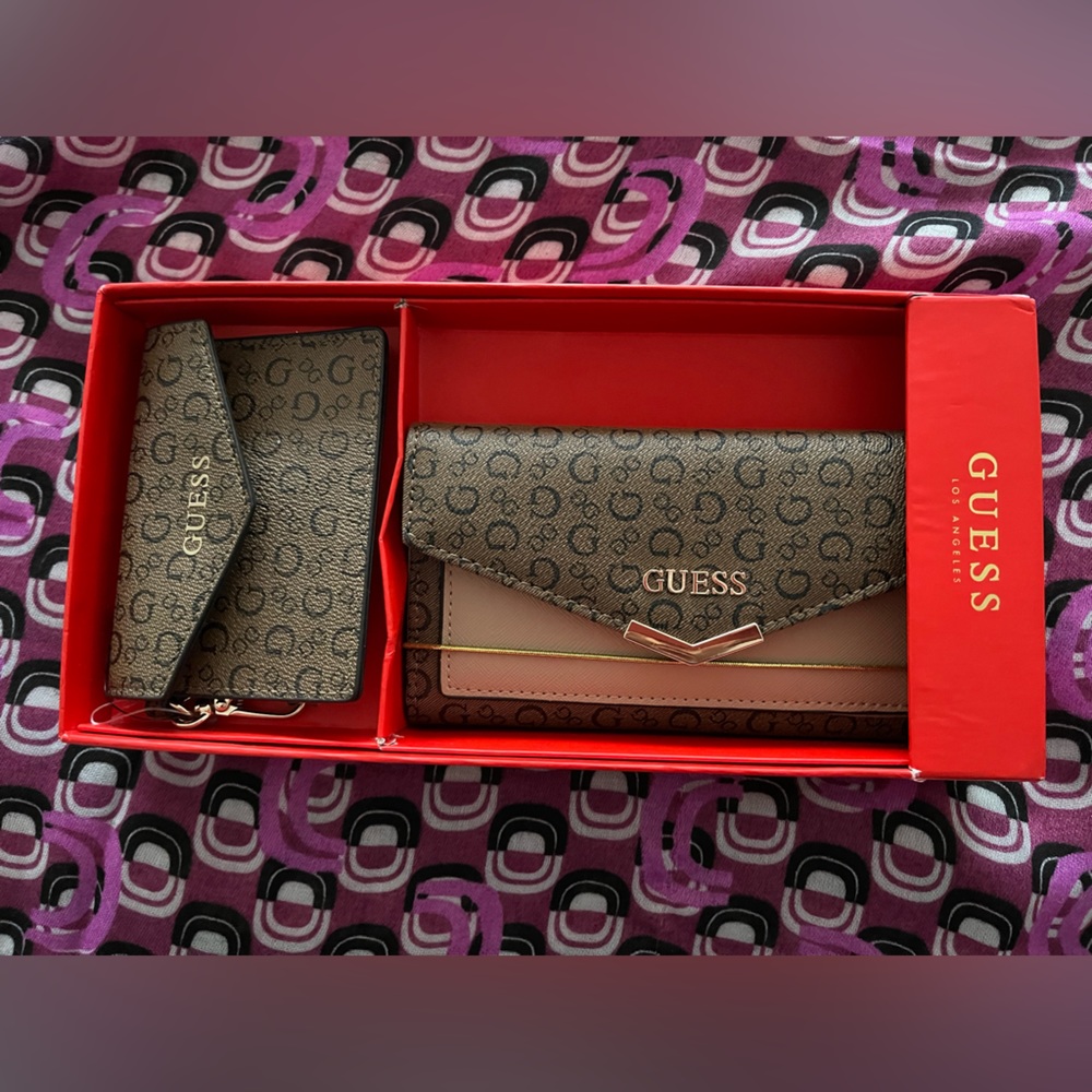 Guess Duo Wallet and mini-wallet in brown-beige